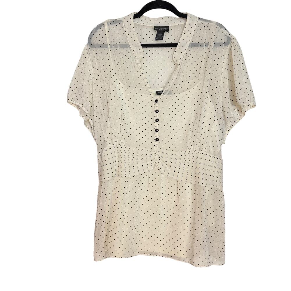 Lane Bryant Polka Dot Blouse Sheer Overlay Cami 2 Piece Set Cream Plus 26 28